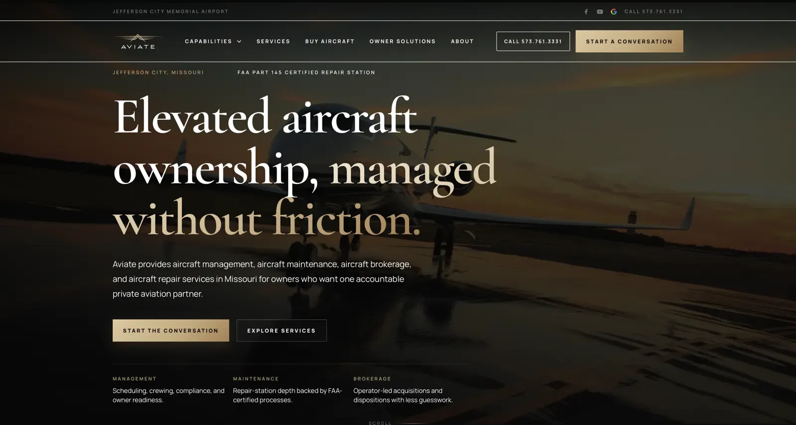 Aviate homepage on a desktop