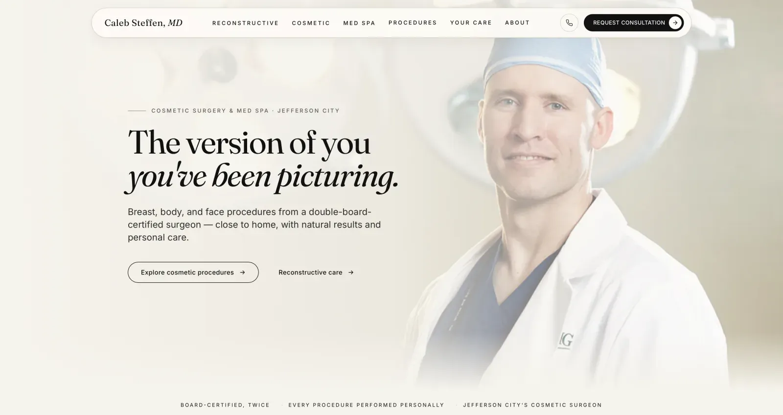 Caleb Steffen, MD homepage on a desktop