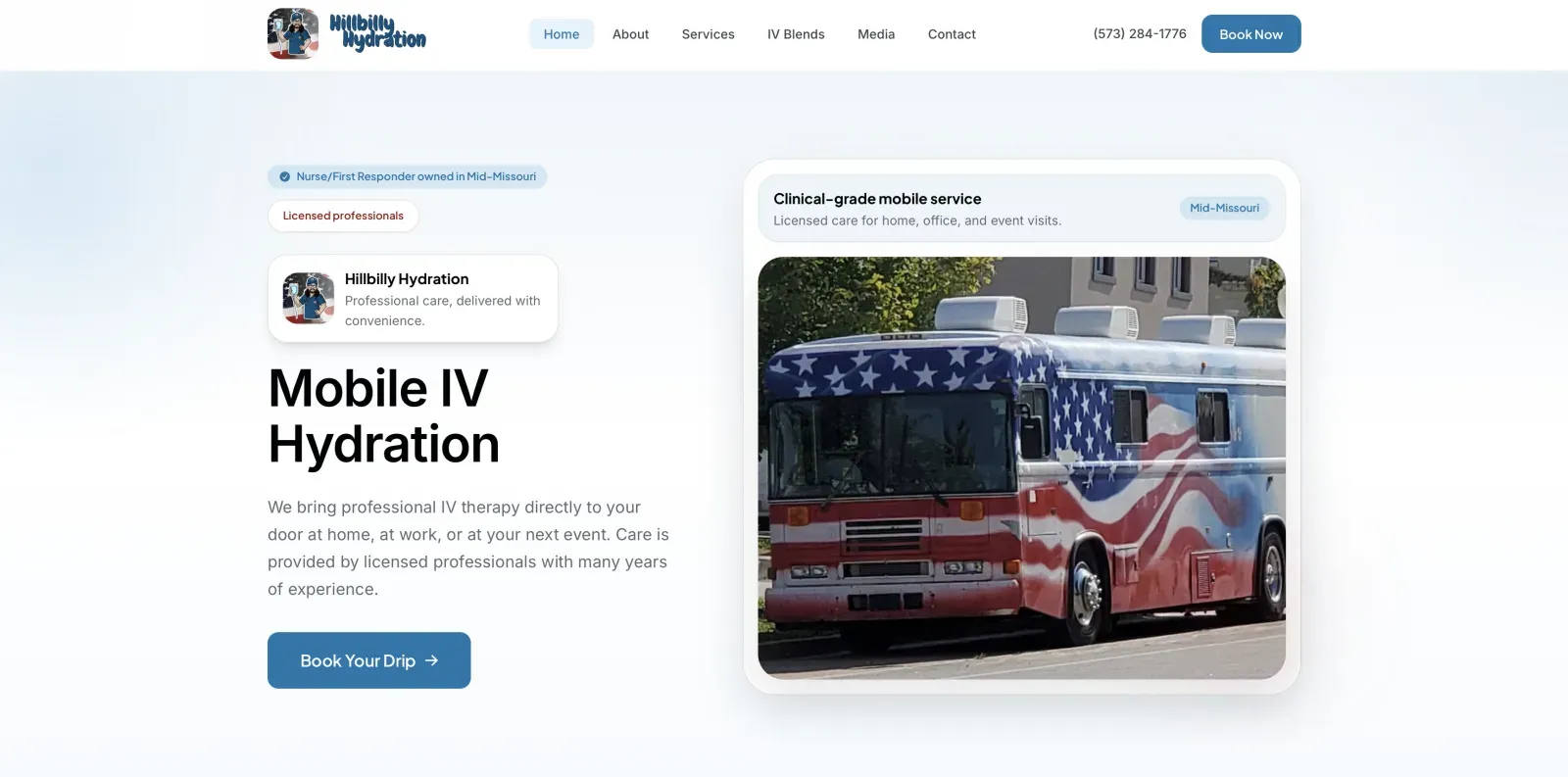 Hillbilly Hydration homepage on a desktop