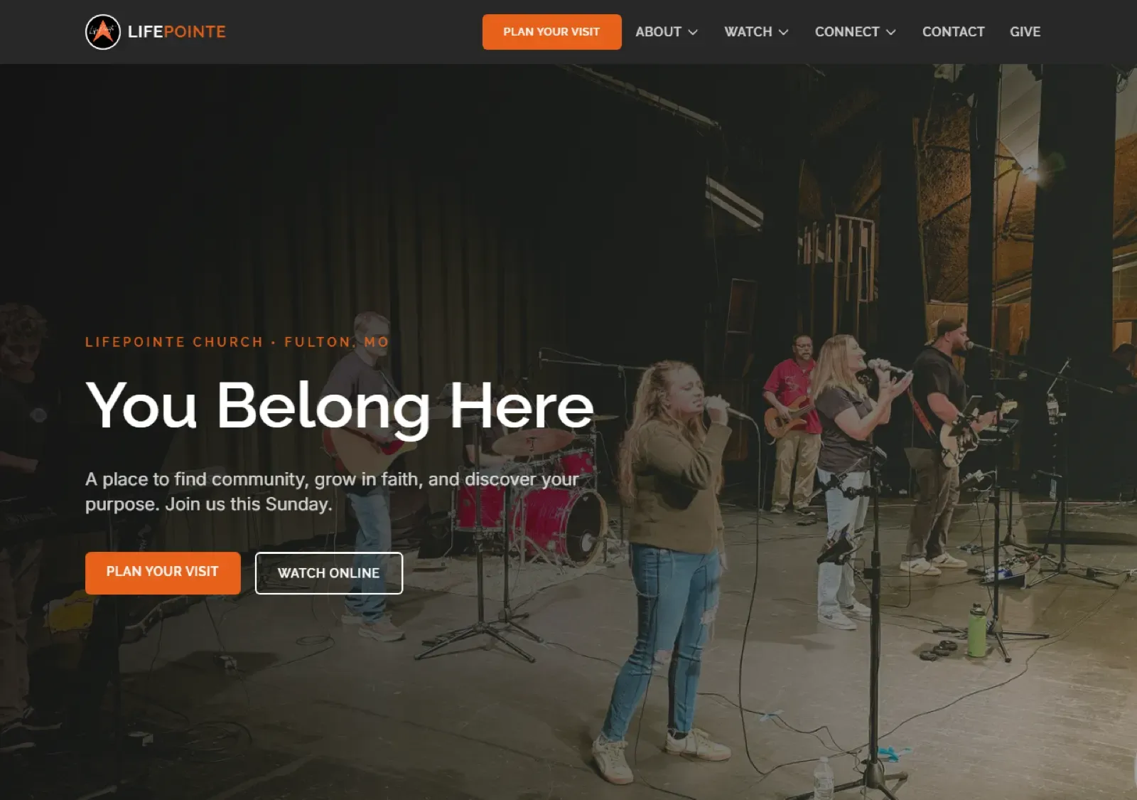 LifePointe Church homepage on a desktop